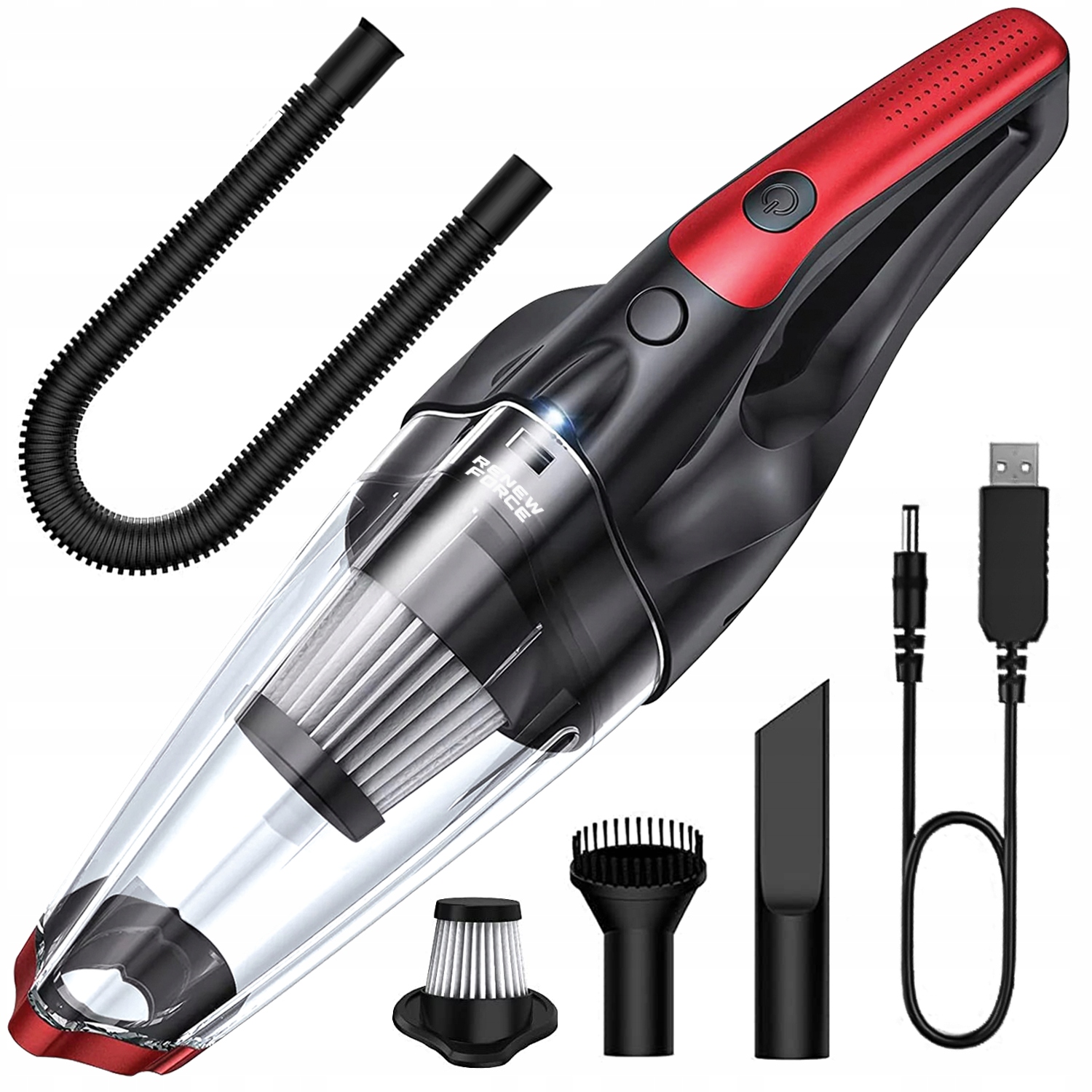 Ruční Bezdrátový Turistický Vysavač Do Auta, Červený, Silný