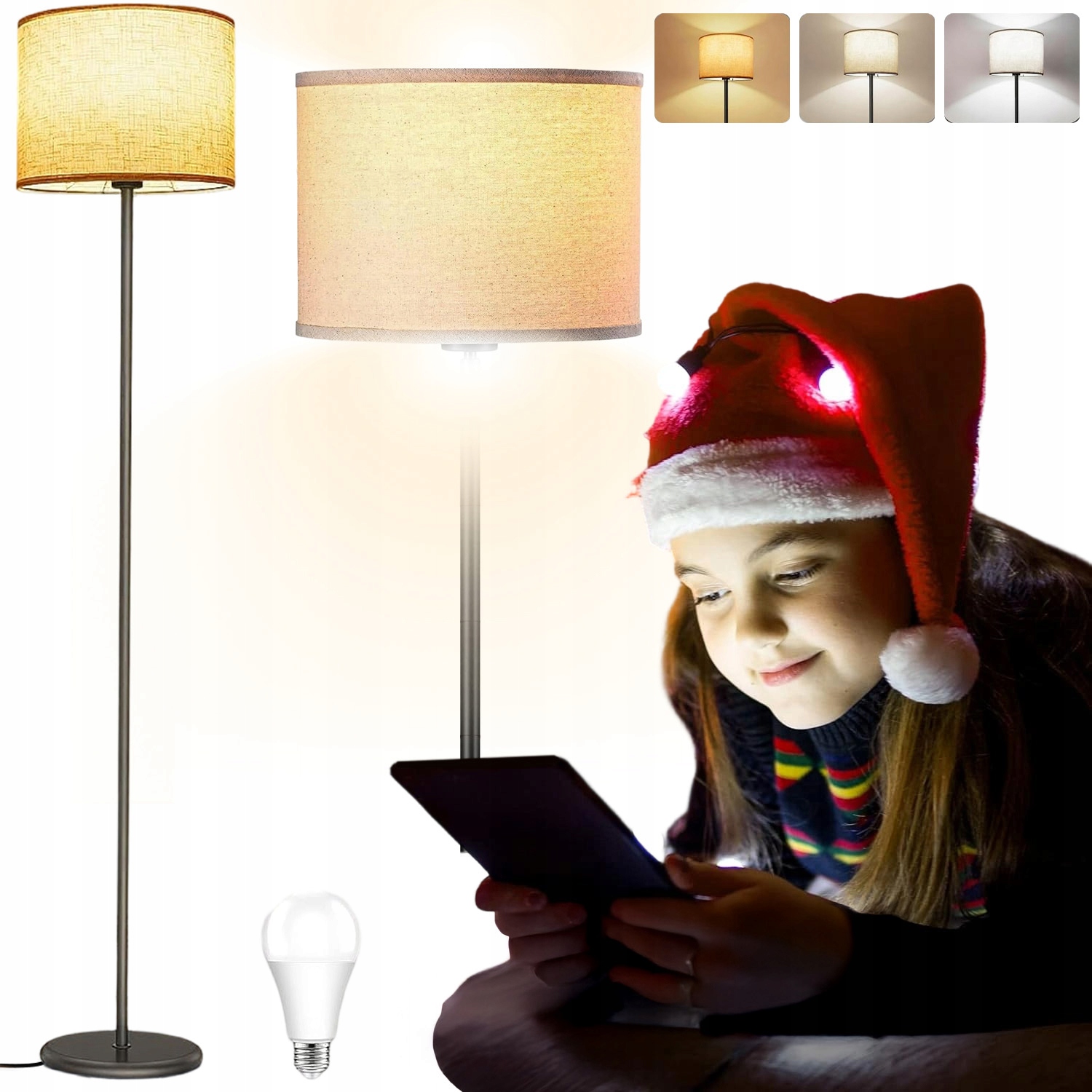 Stojací Lampa Boho Jutová, Přírodní Stínidlo, 3 Teploty Barev