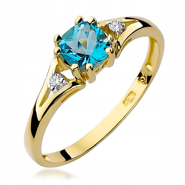 Złoty Pierścionek Topaz 0,70ct I Brylanty Grawer