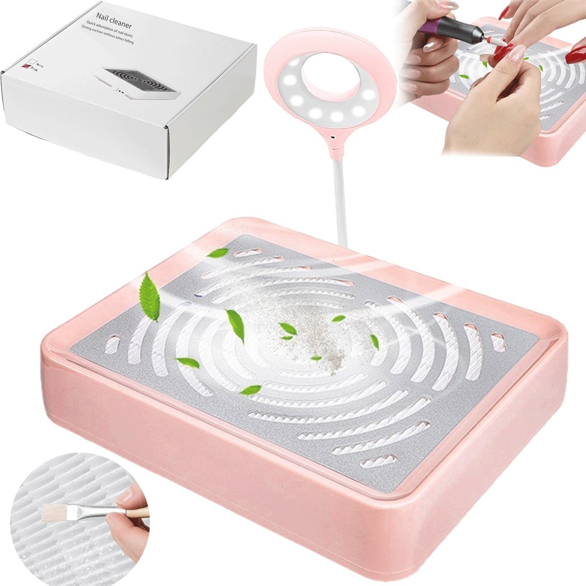 Vysavač na nehty 40 W s Led diodou a regulací sání do obývacího pokoje a domu, růžový