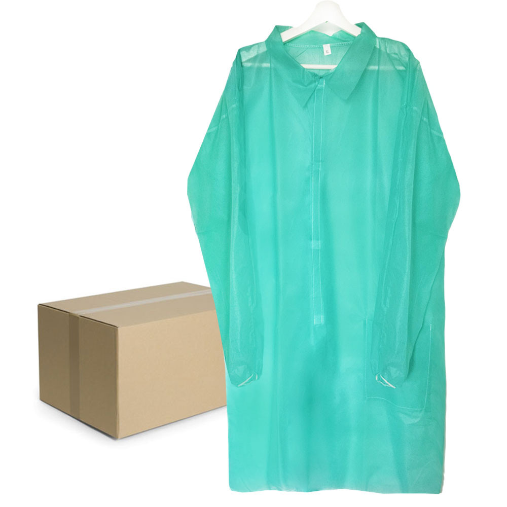 Jednorázová zástěra zelená XL na suchý zip gastro agro kosmetika box 100 Ks