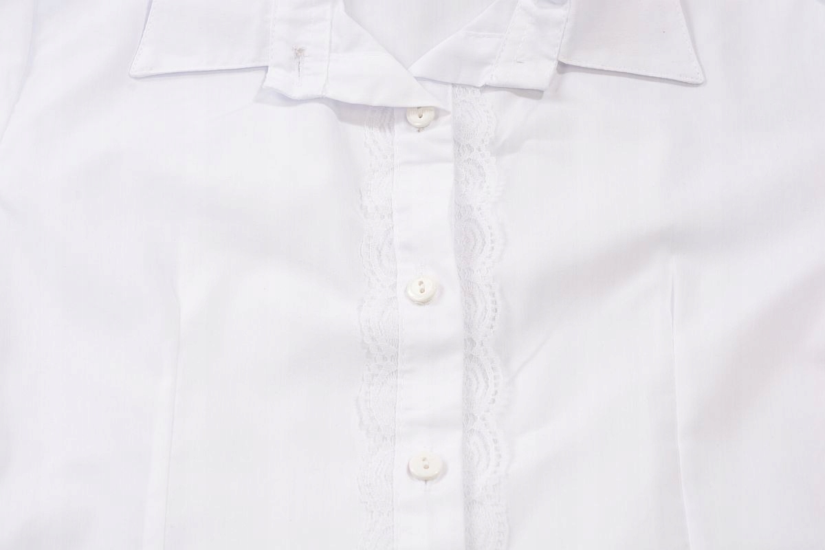 KOSZULA DZIEWCZĘCA GALOWA KRÓTKI REKAW guziki koronka BIEL /36/ 152 J140i Marka Inna marka