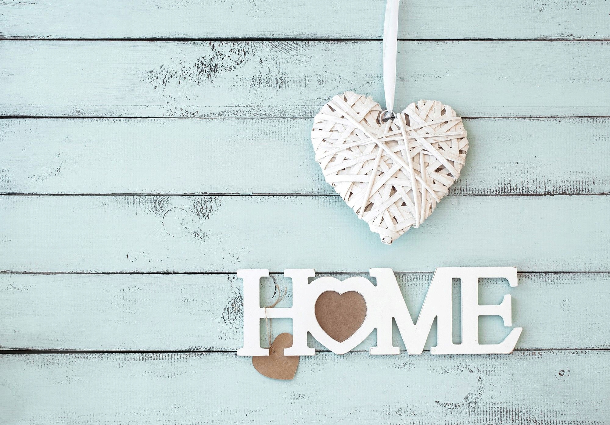 Fototapeta Dřevěné srdce Home světle modrá vinylová deska 208x146 lepidlo