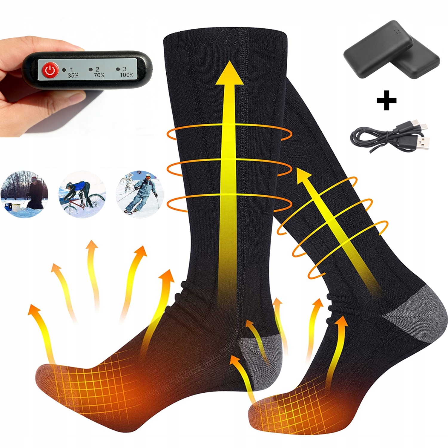 Ładowane Skarpety Ogrzewane Z 2X Baterią 4000MAH I 3 Ustawieniami Temp