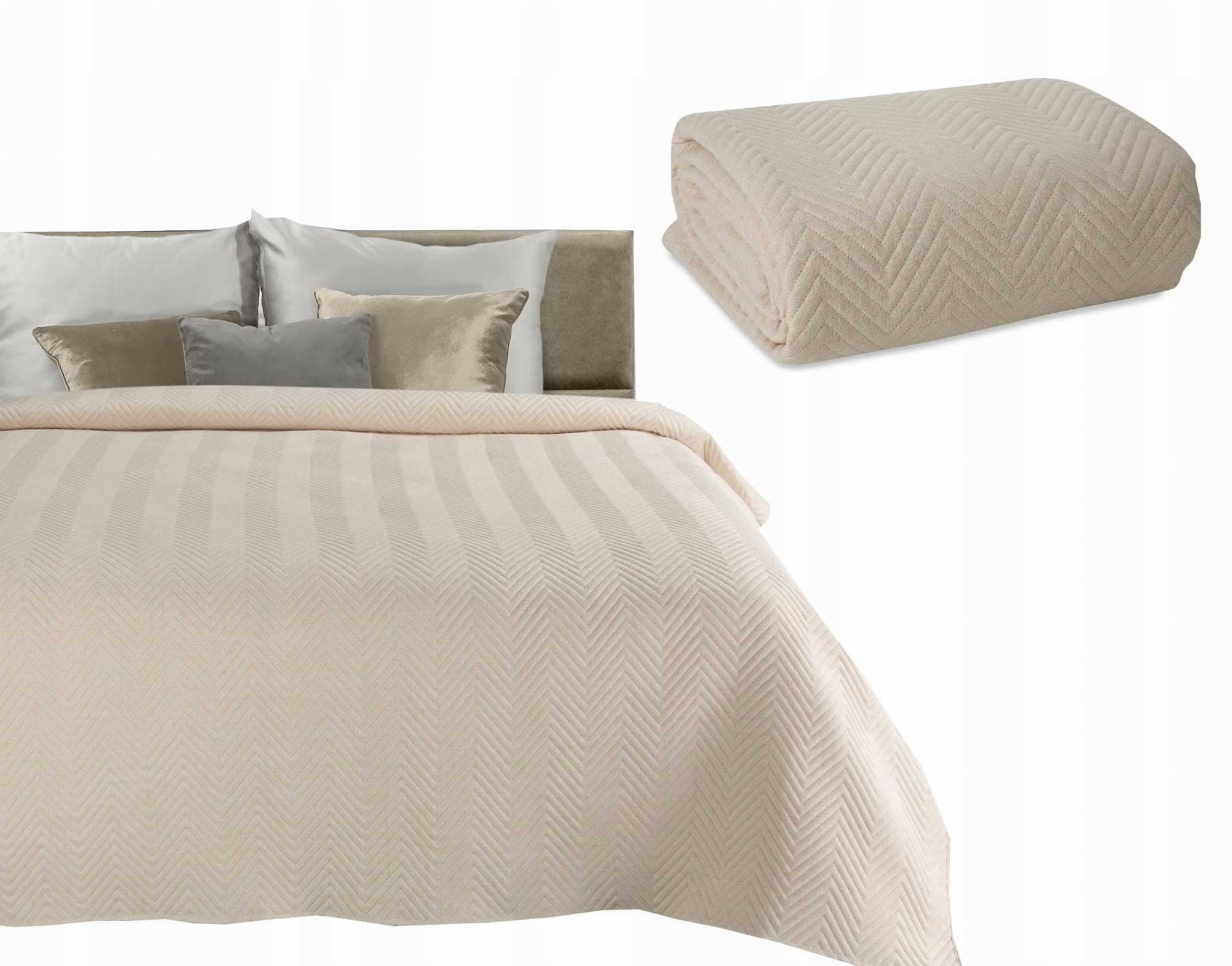 Narzuta Na Łóżko 200x220 Eurofirany LEN 3 krem (Designerska Narzuta