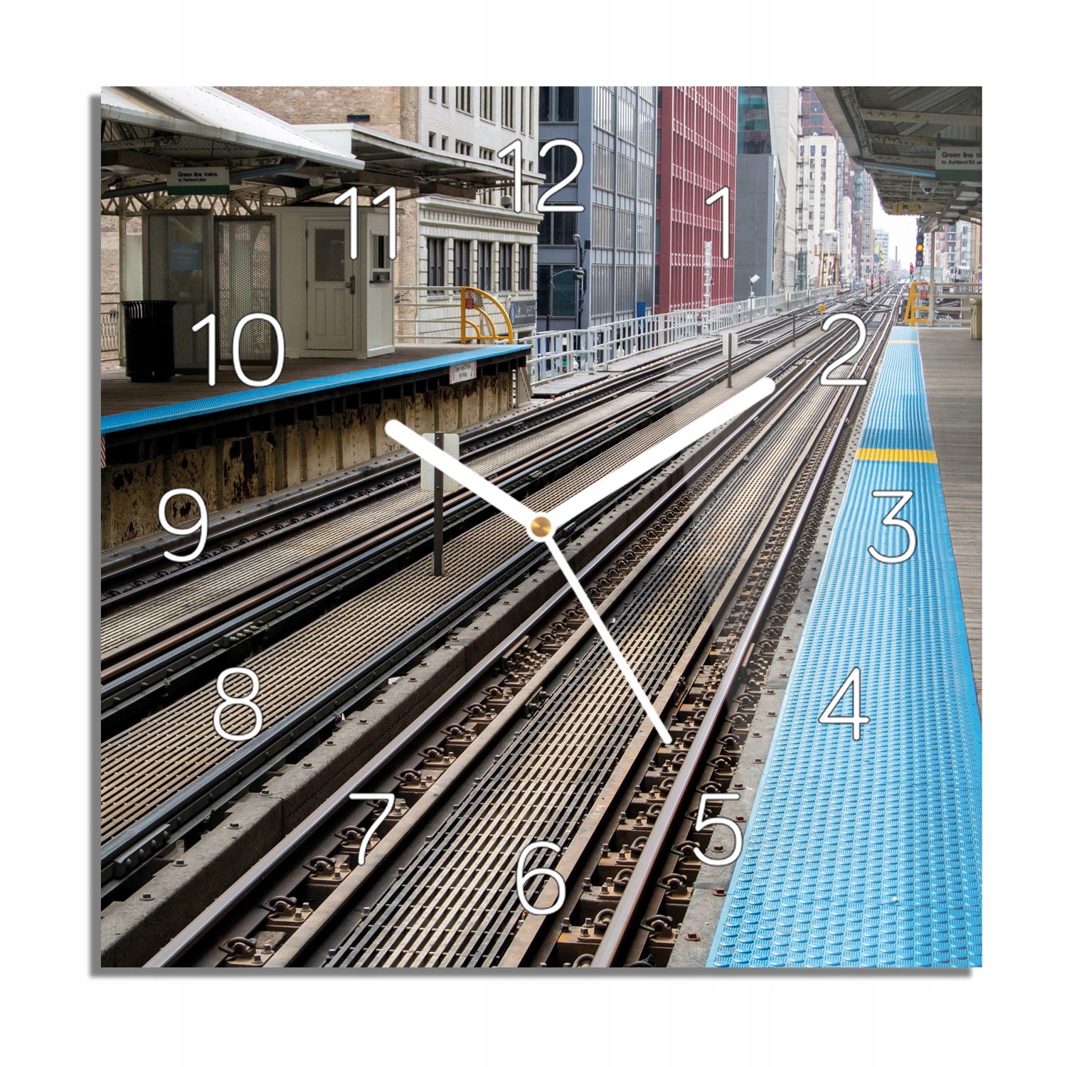 

Stacja tory pociąg zegar na szkle z foto 30x30