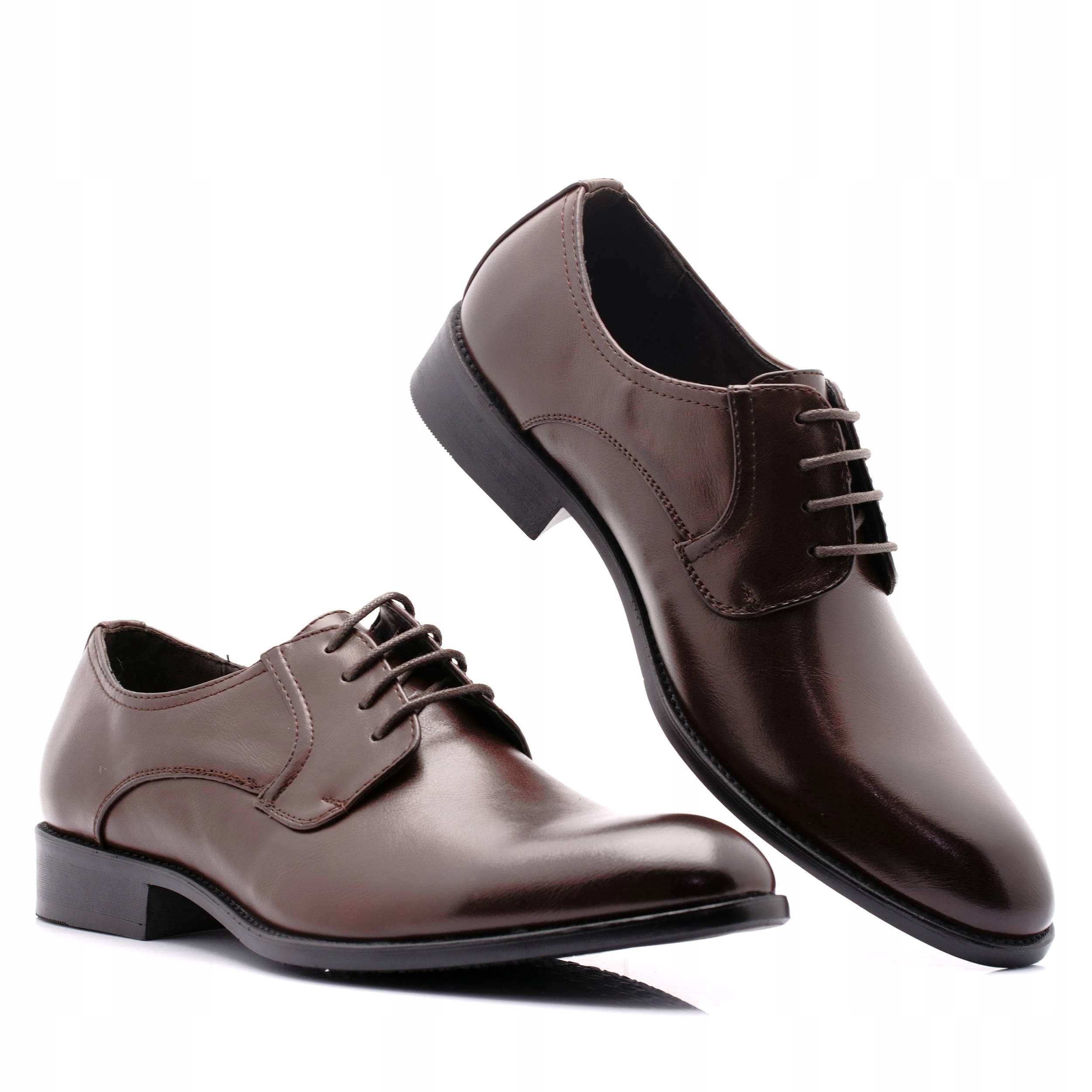 Buty Wizytowe Męskie Półbuty Sznurowane Coffee Brąz 4100 40