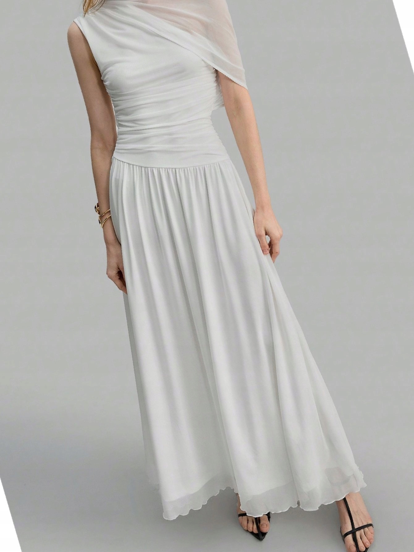 Šaty Maksi Rozevřená Bílá Síťovaná Vintage M 38