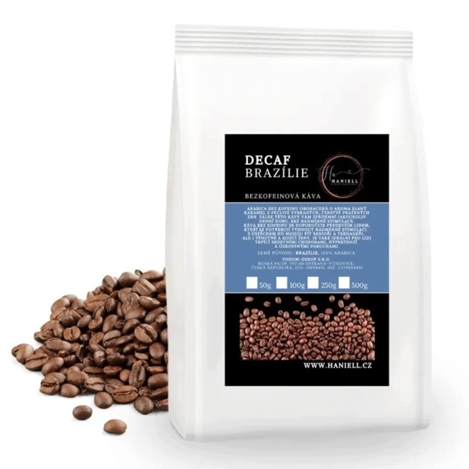 Káva zrnková Brazil Swiss Water bezkofeinová 100% Arabica 1 kg Haniell