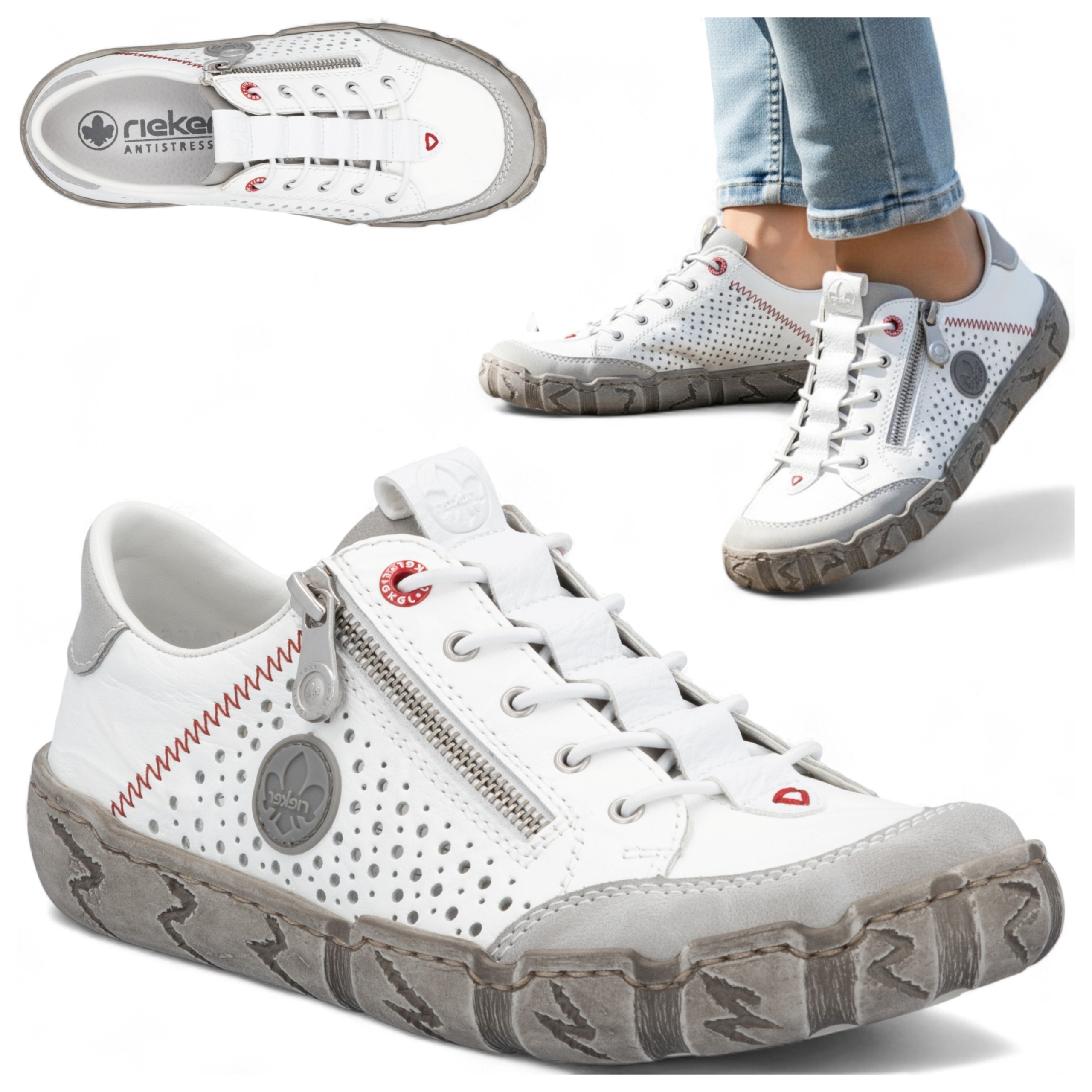 Polobotky Dámské Kožené 38 Rieker Ažurové Sportovní Tenisky Nazouvací bílé