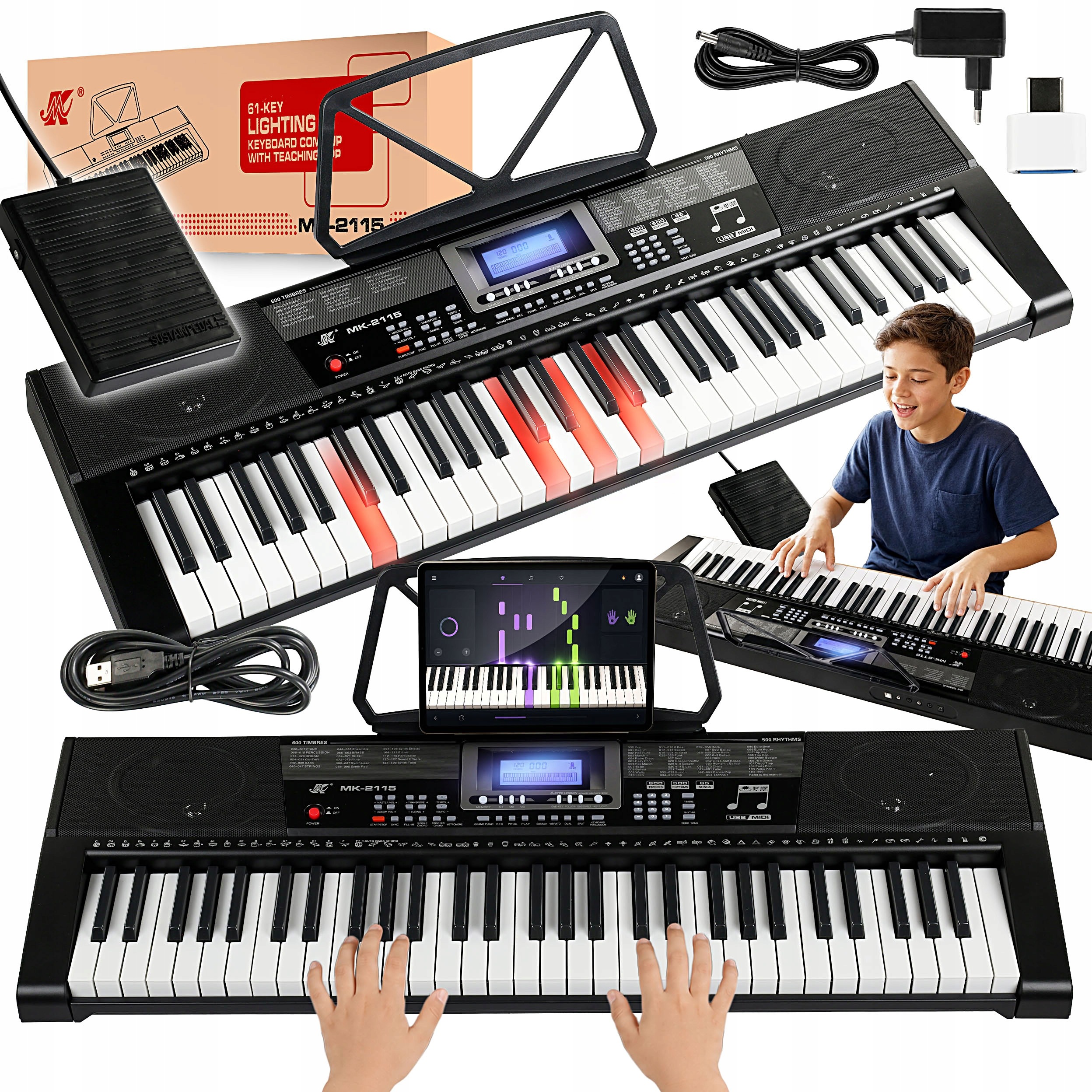 Vzdělávací Klávesy Piano Varhany 61KL Podsvícené Klávesy Pro Výuku MIDI