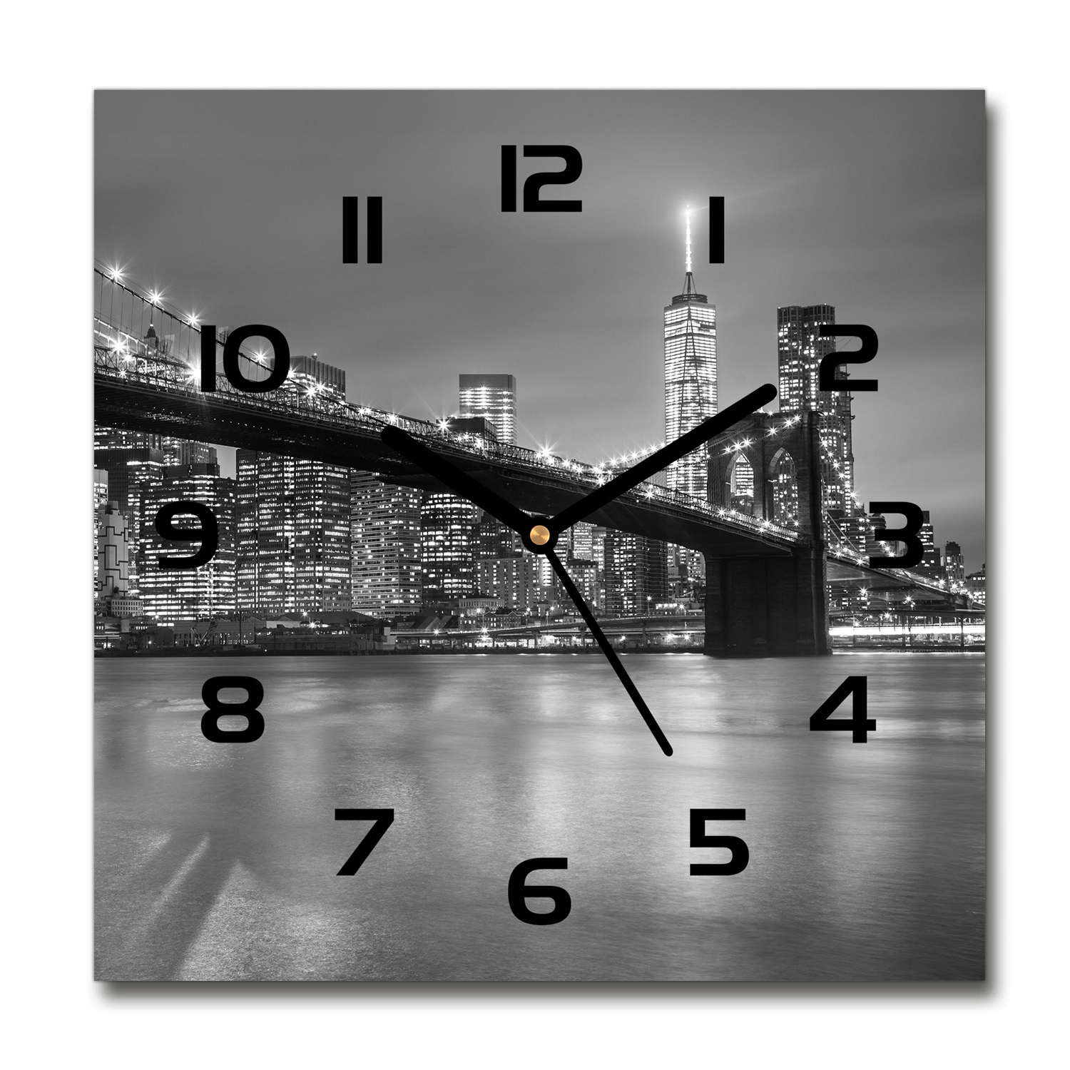 Čtvercové skleněné hodiny New York v noci 30x30 cm