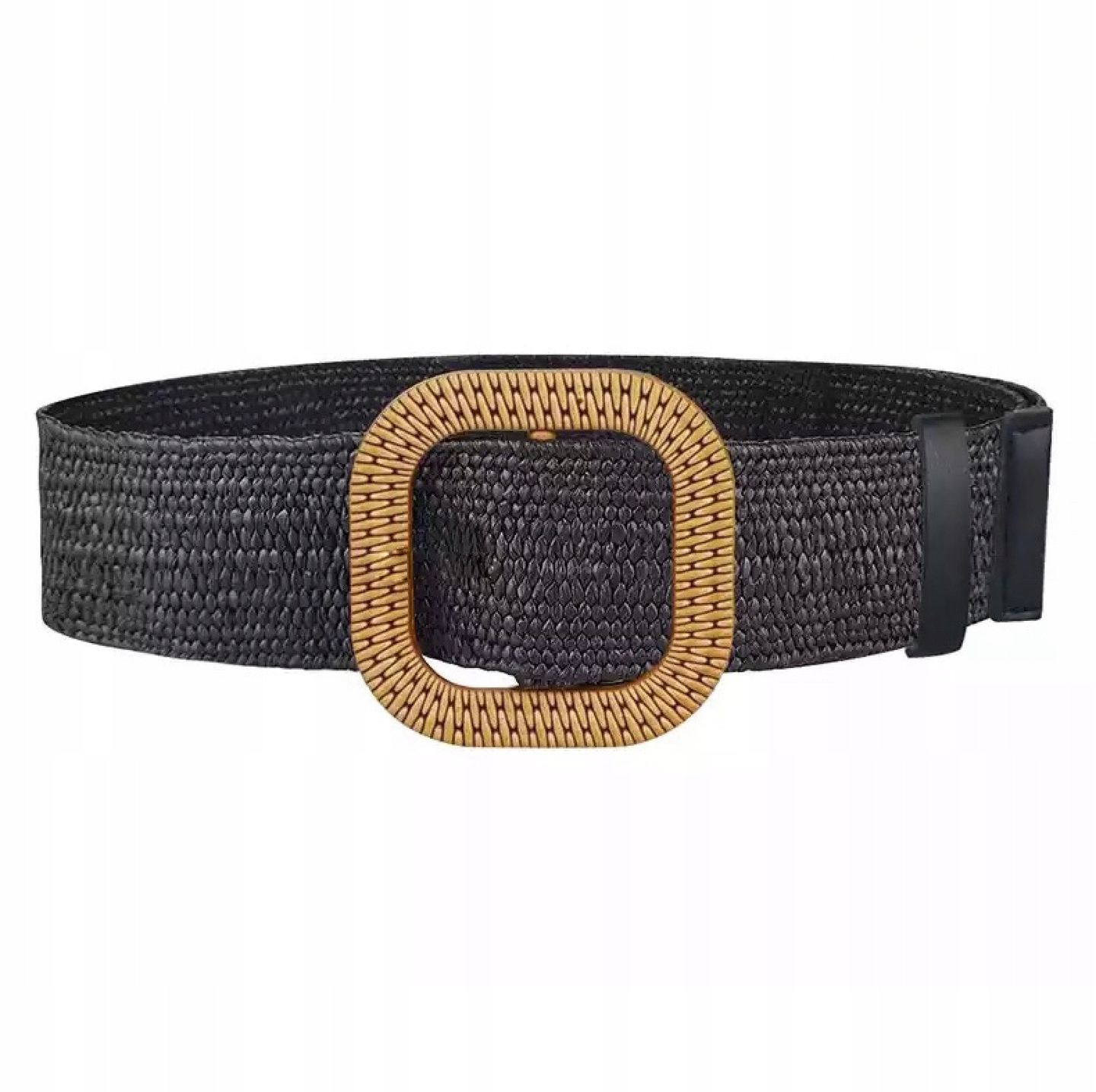 

Pasek pas damski pleciony czarny klamra rafia