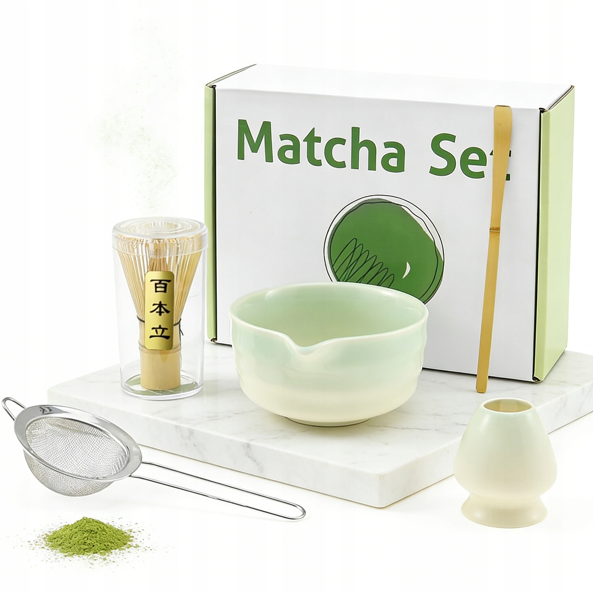 Dárková Sada Na Čaj Matcha Metla Podstavec Lžička 5v1