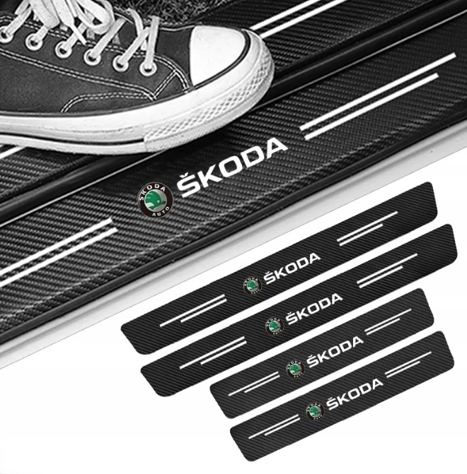 4X Naklejki Ochronne Folia Ochronna Na Progi Do Samochodu Skoda Carbonowe