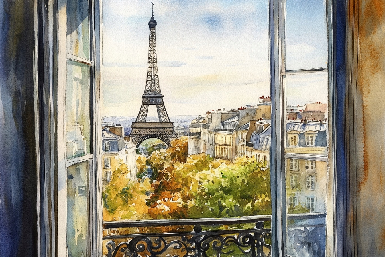 Obraz Na Plátně Canvas Paříž Balkon Okno Eiffelova Věž Podzim Pohled 120x80