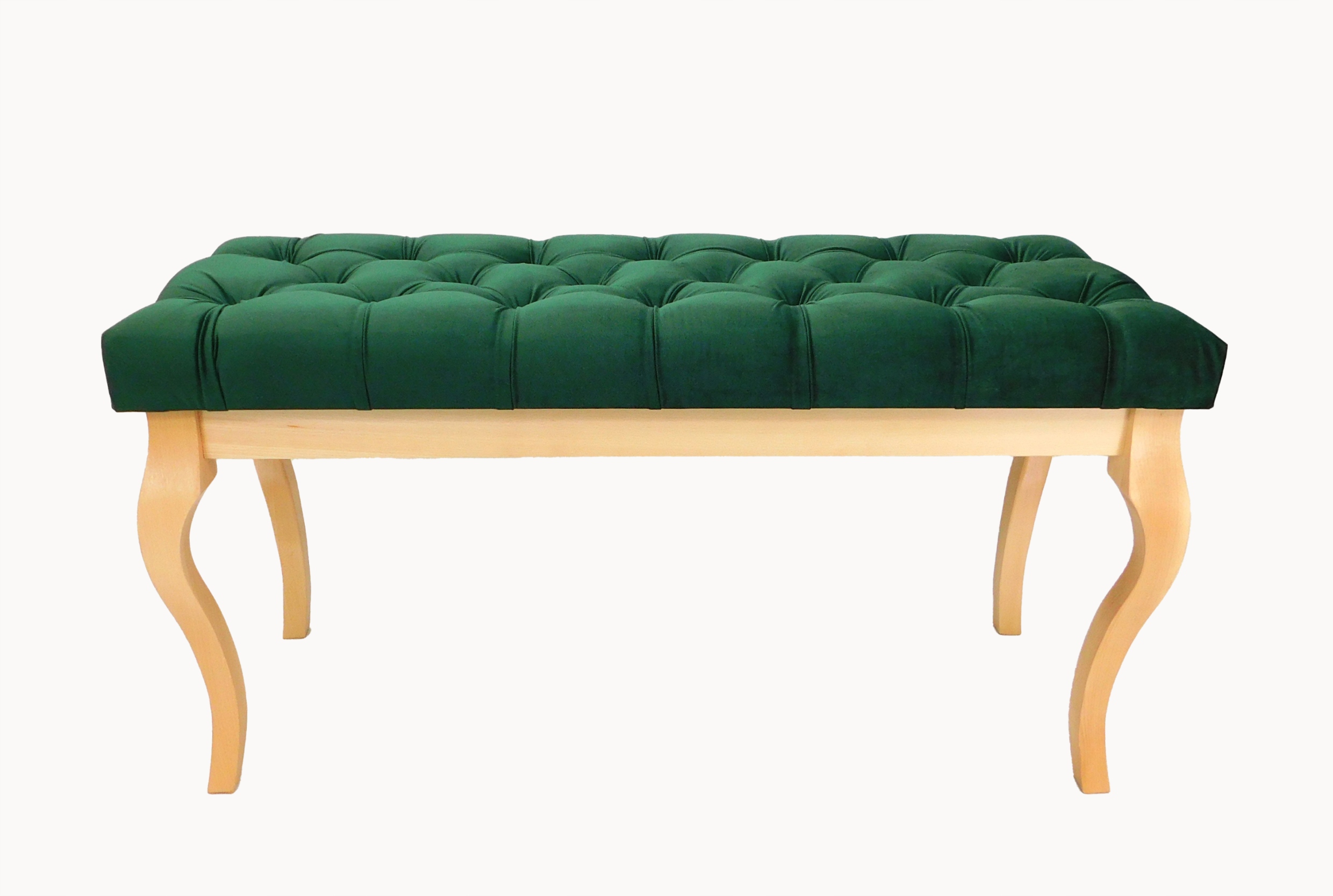 Čalúnená lavička s prešívaním 105 cm bukový bezfarebný lak fľašová zelená