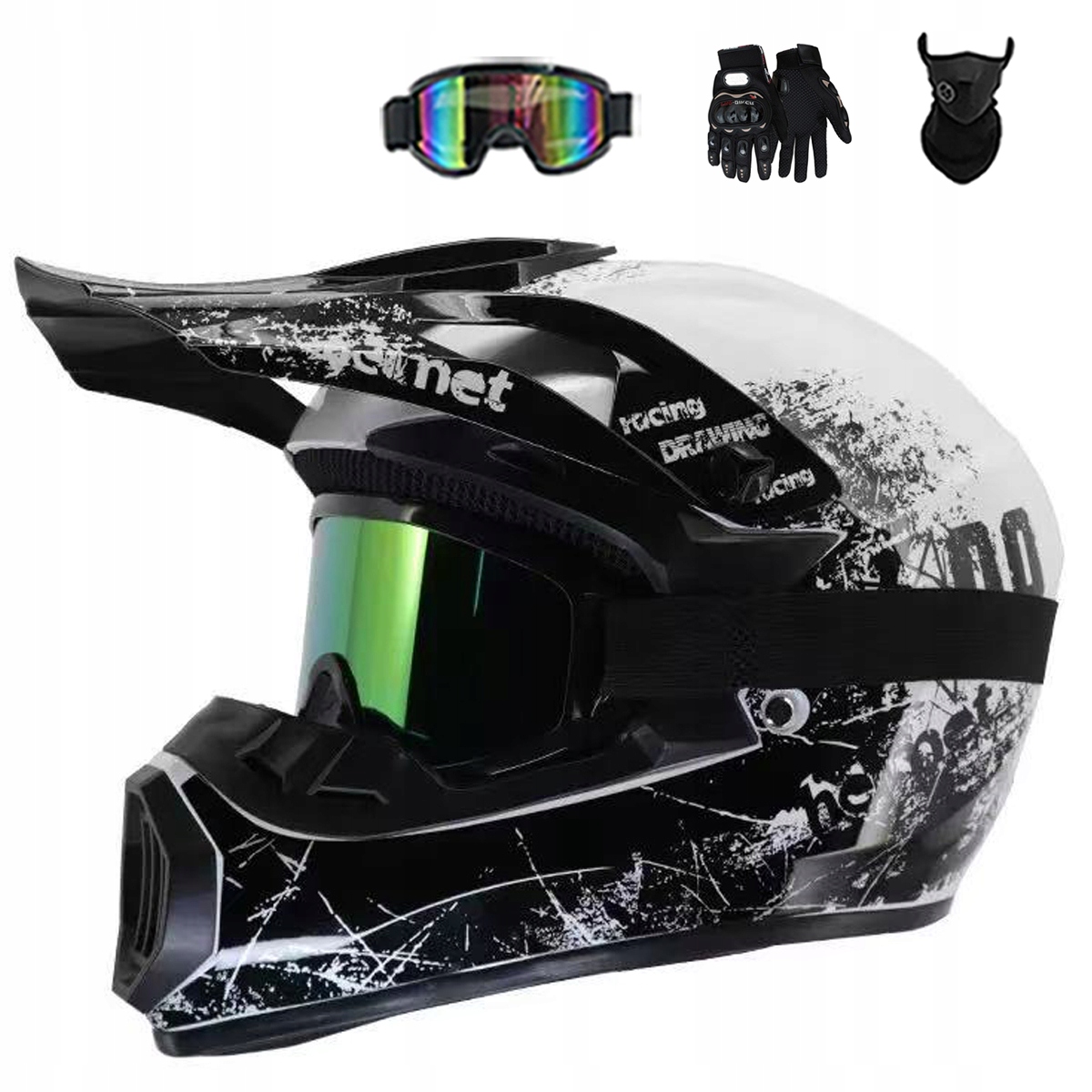 Motocyklová Přilba Lehká Enduro Quada Brýle Rukavice Maska S