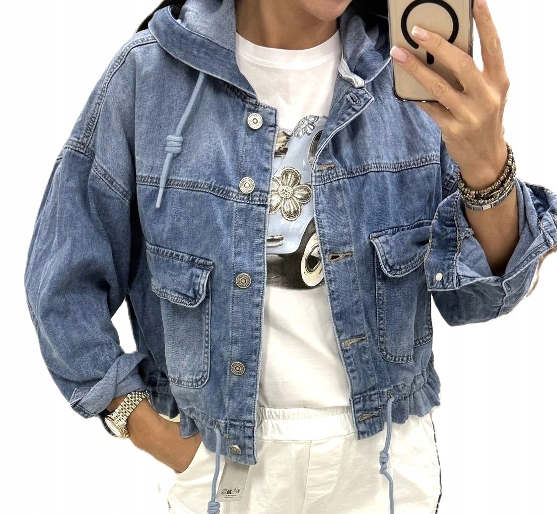 Włoska katana kurtka jeansowa kaptur bomberka Uni