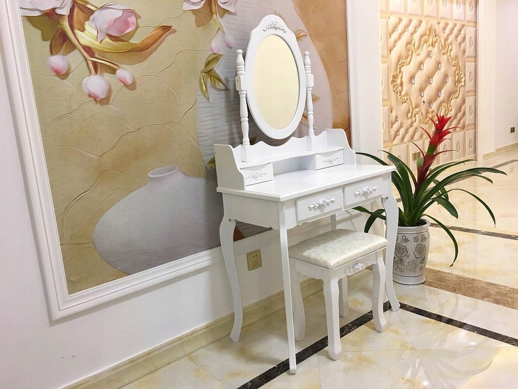 TOALETKA KOSMETYCZNA Z LUSTREM BIAŁA + TABORET Stan opakowania oryginalne