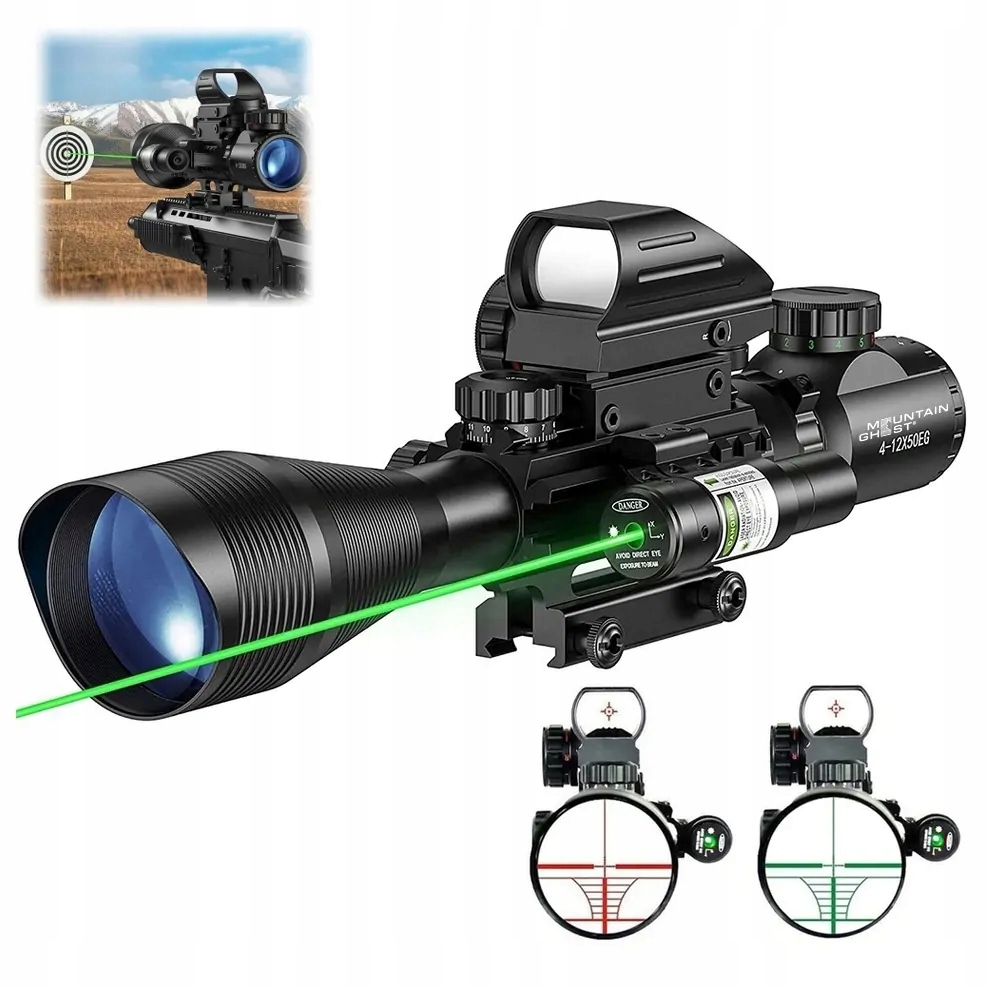 Zestaw optyczny 3w1 4-12x50 luneta kolimator laser