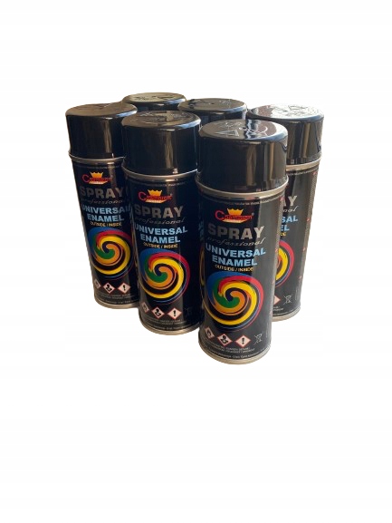Spray Czarny Połysk Ral 9005 6 Szt Farba Emalia Lakier 400 ml
