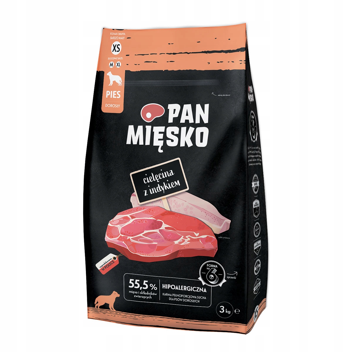 Pan Mięsko Krmivo suché pro psa Telecí s krůtím masem a křupkami Xs 3 kg