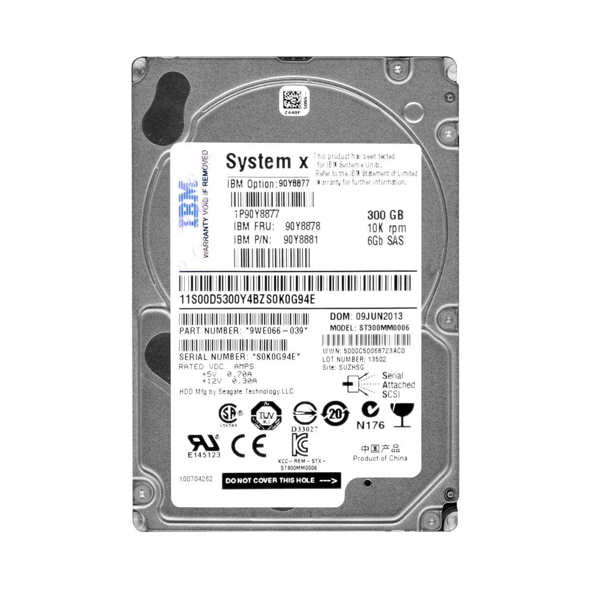 Ibm 90Y8878 90Y8881 300GB 10K 64MB SAS-2 2.5'' ST300MM0006