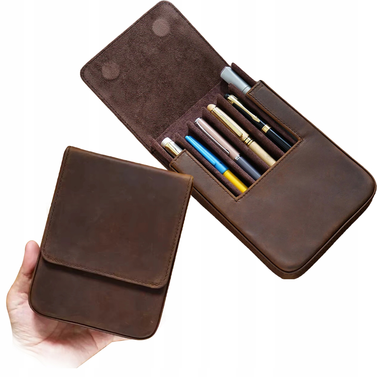 Elegantní Pouzdro Pouzdro Z Přírodní Kůže Na 6 Tužek