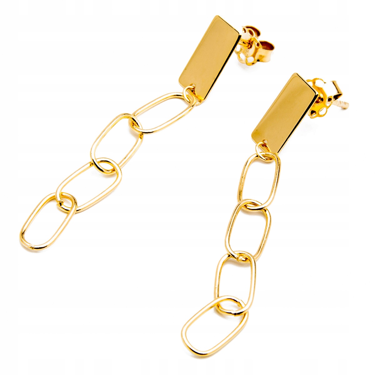 Zlaté náušnice 585, závěsná řetízek tyčinka