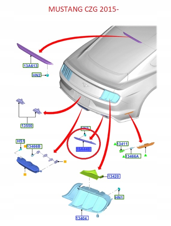 ODBLASK TYLNY PRAWY MUSTANG Mk6 5311032 FORD OE Numer katalogowy części FR3B-17A848-AB