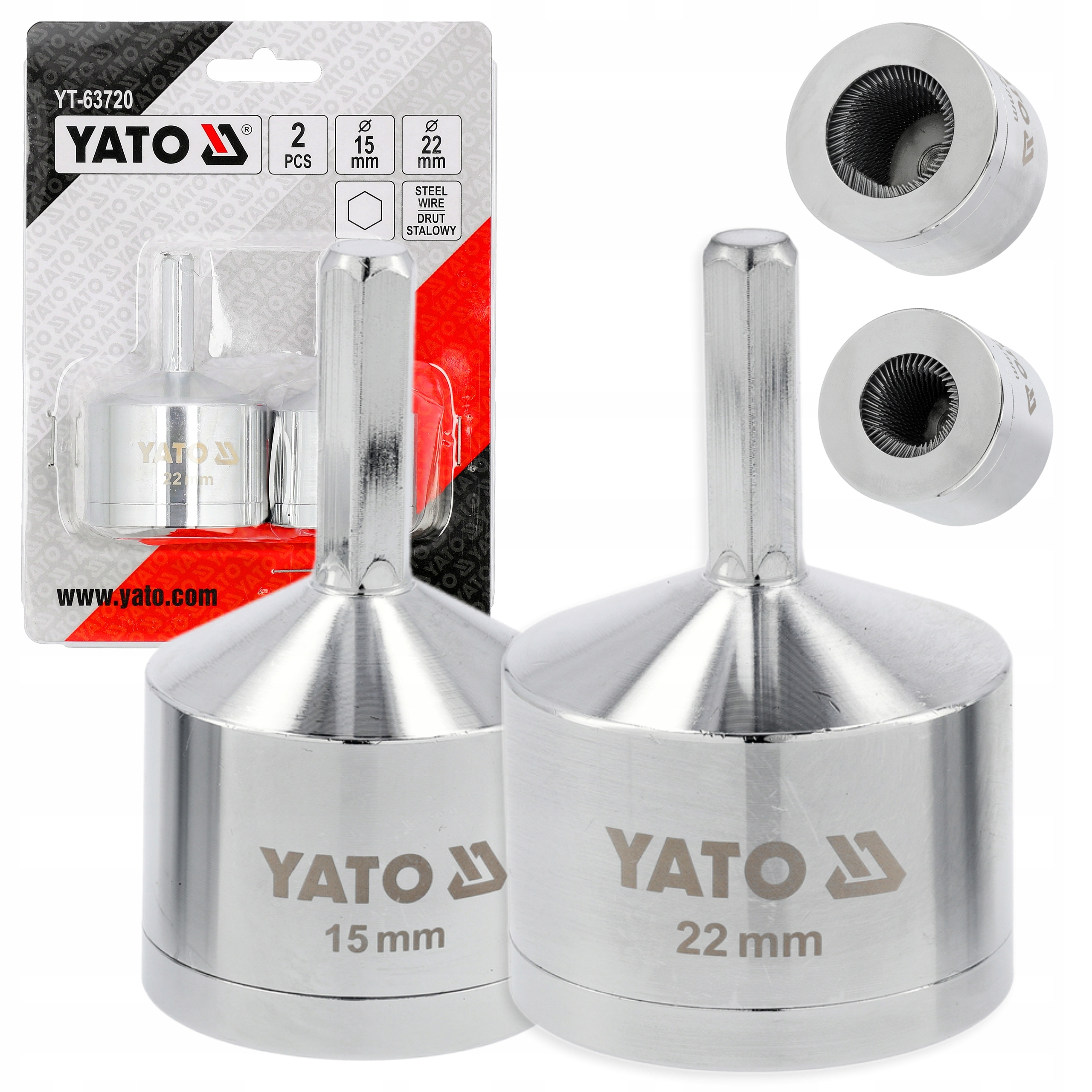 YATO SZCZOTKI DO CZYSZCZENIA RUR RUREK MIEDZIANYCH 15, 22mm NA WIERTARKĘ