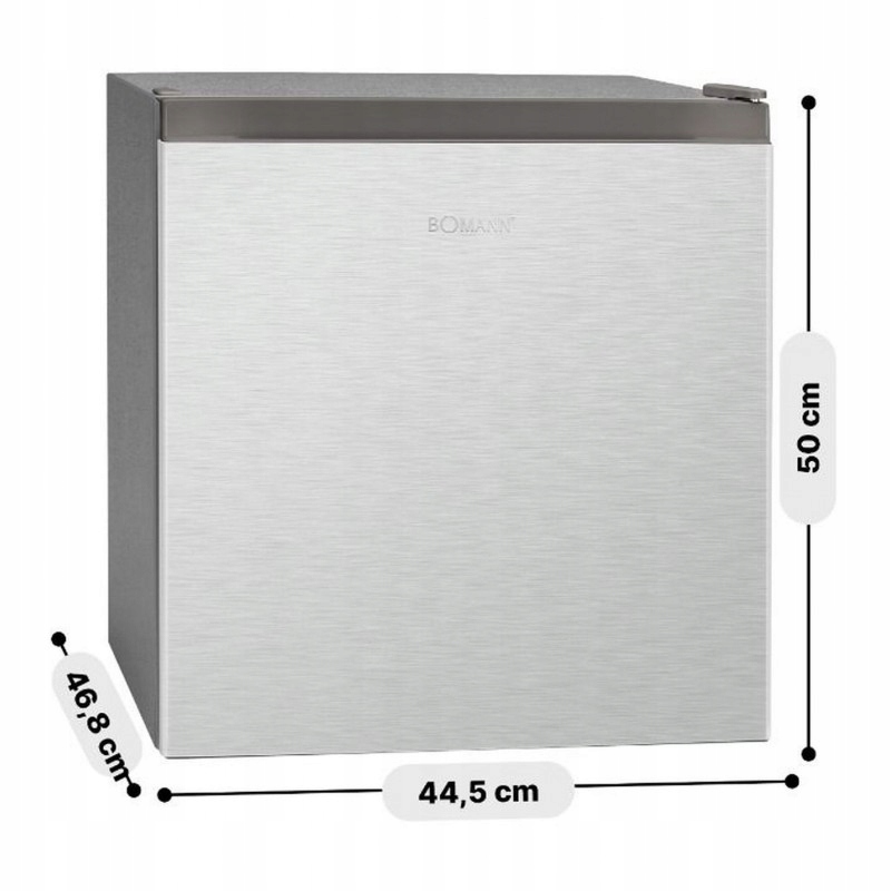 LODÓWKA CHŁODZIARKA ZAMRAŻARKA PODBLATOWA HOTELOWA MINIBAR 45L SREBRNA 50cm Szerokość produktu 44.5 cm