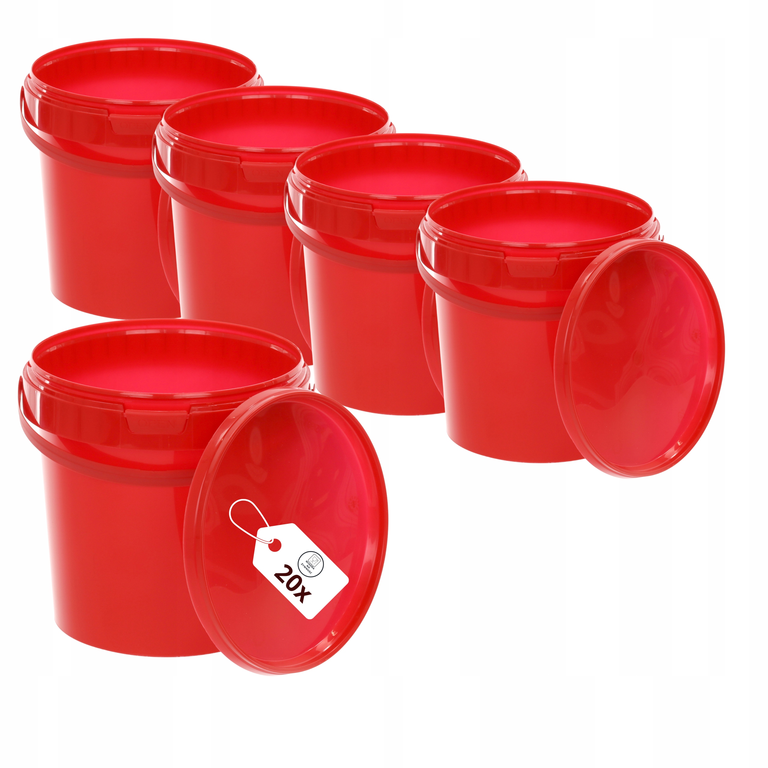Kbelík 20x1L s víkem Červený na potraviny