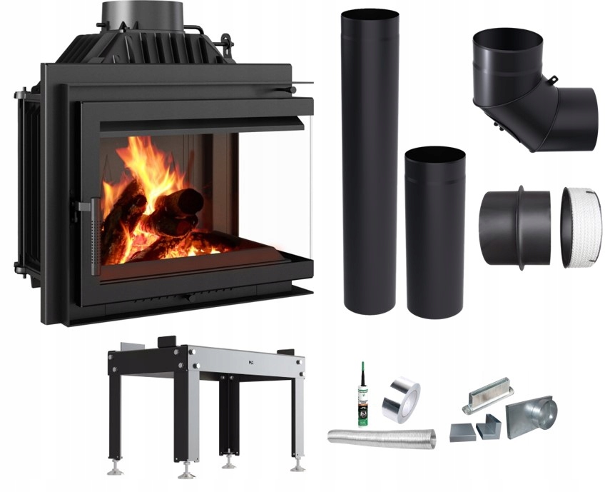 Litinová vložka rohový krb Simple Ms 8 kW pravá Montážní Sada