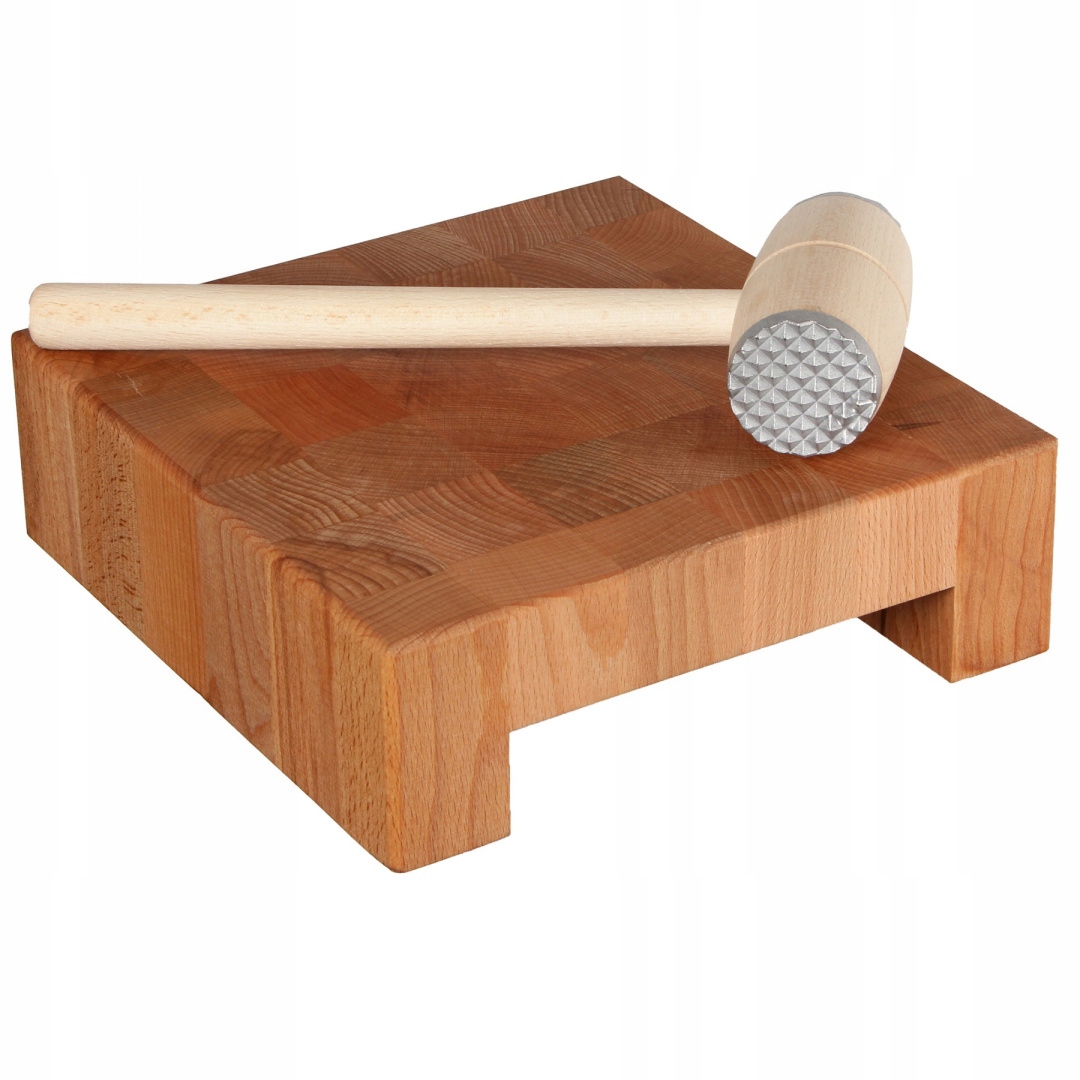 DESKA BLOK DREWNIANY DO UBIJANIA MIĘSA + TŁUCZEK