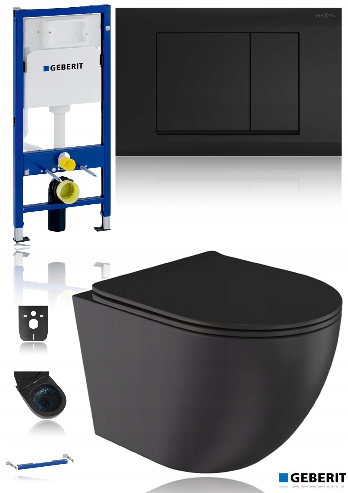 Geberit Delta Stelaż Zestaw Wc miska wirowa czarna matowa Czarny Mat Black