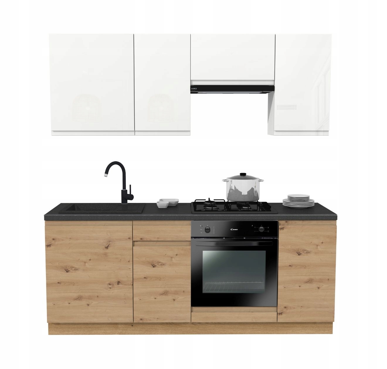 Kuchyňská sada 200 Lugo Dub Artisan/ Bílý Akryl Lesk s District Dark