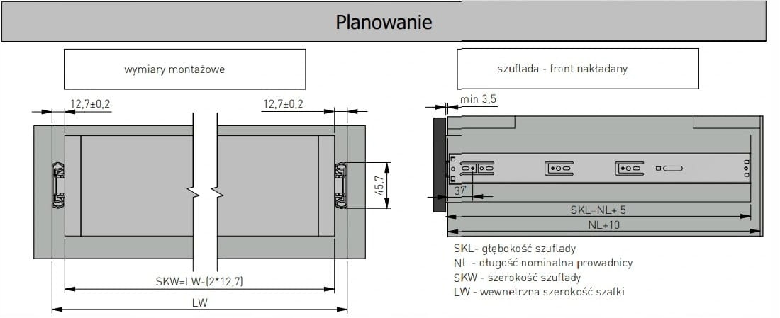 Prowadnica kulkowa GTV VERSALITE PRO H45 mm 550 mm push to open cichy domyk Marka GTV