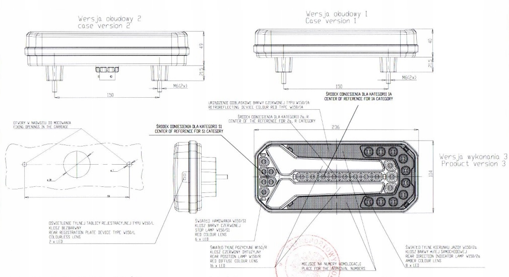 LAMPA TYLNA ZESPOLONA 12/24V LED DIODA WAŚ W150 Rodzaj lampy uniwersalna