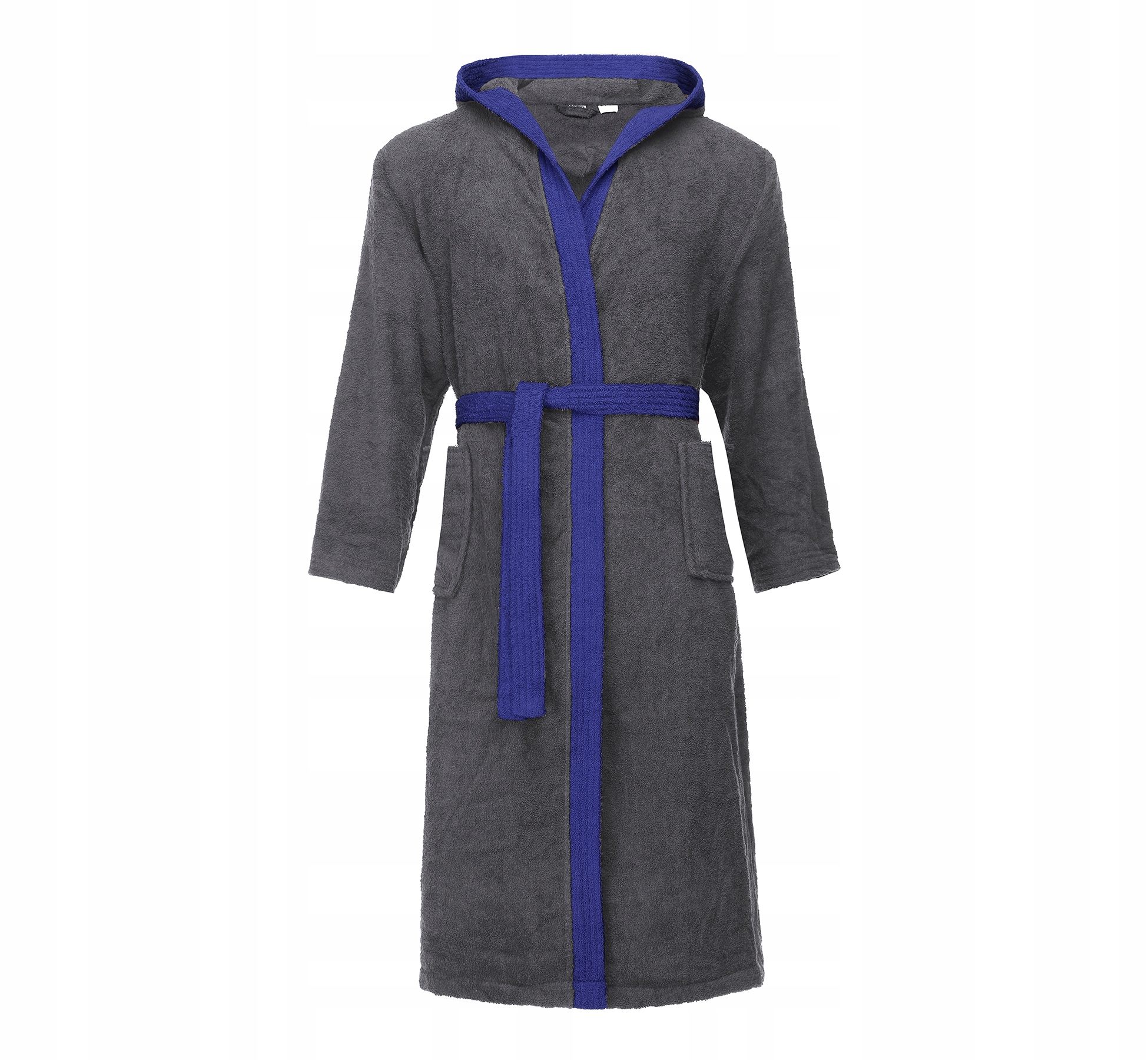 Pánský župan s kapucí Bavlna L-190 tmavě šedý/tmavomodrý M