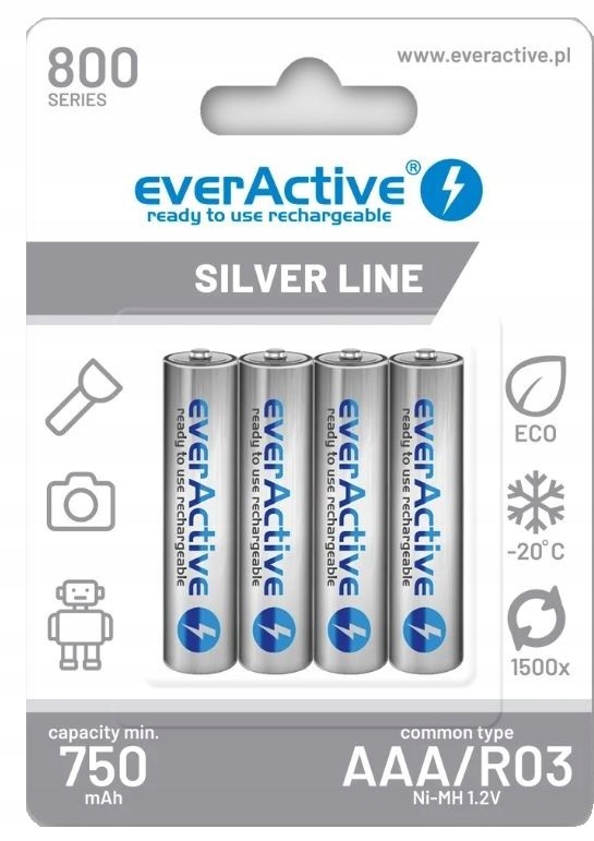 4x Baterie AKUMULATORKI everActive AAA R3 750 mAh do Ładowarki Ładowania
