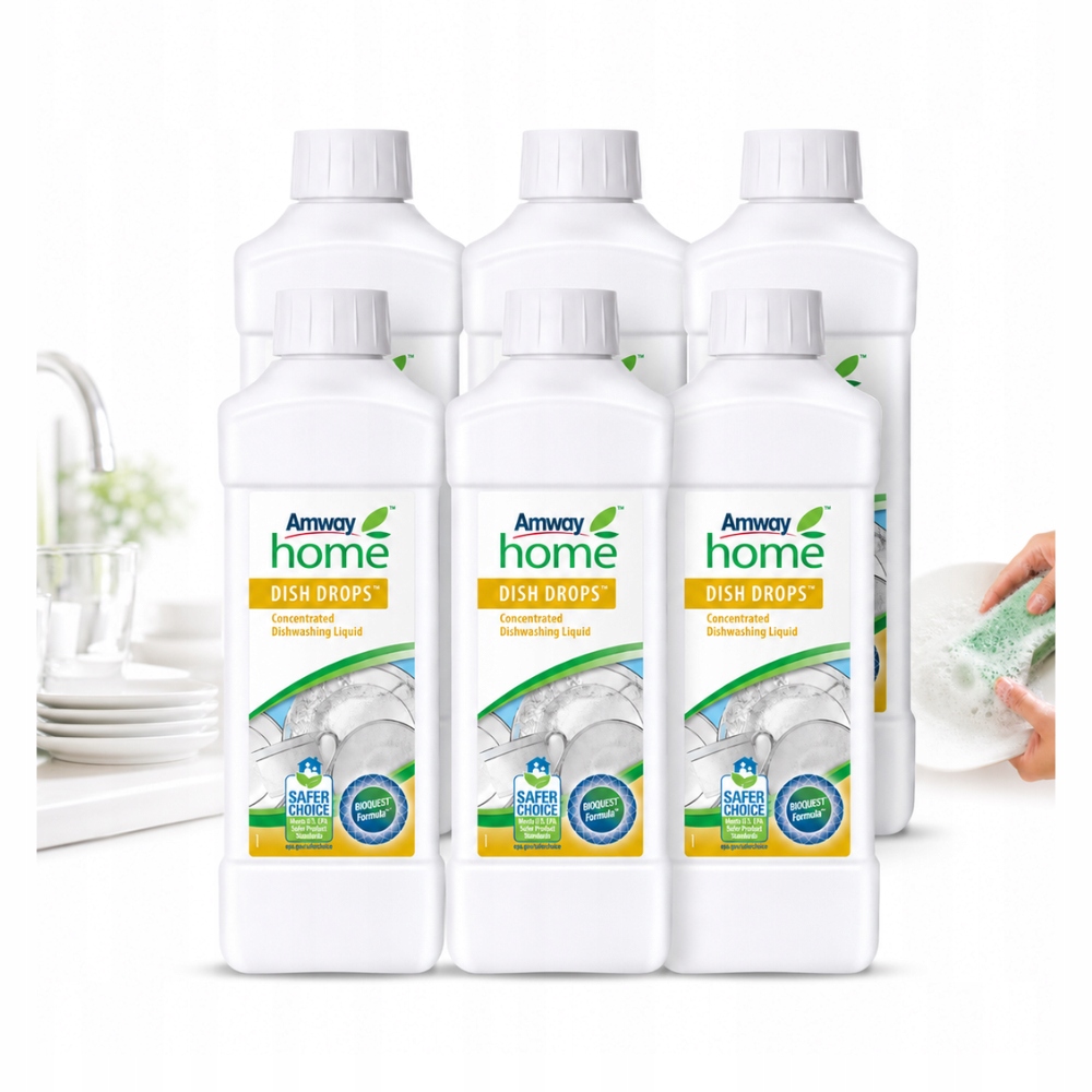 Tekutý prostředek na mytí nádobí Dish Drops Amway 1 l Citrusový na tuk, sada 6 ks