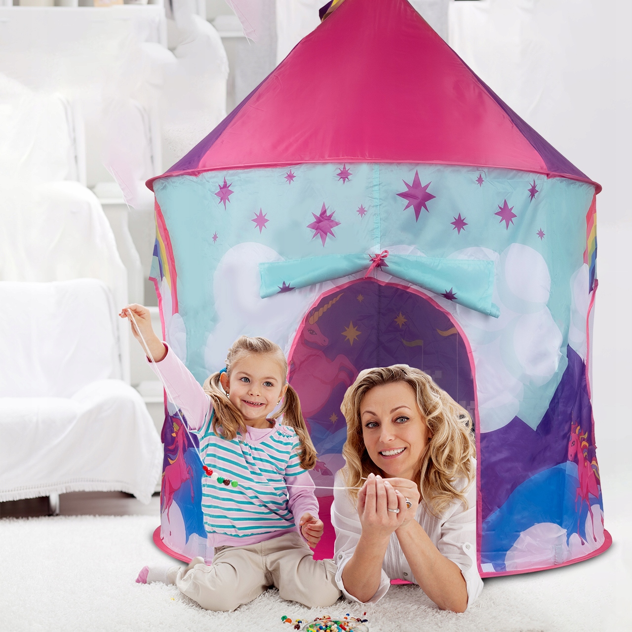 NAMIOT DOMEK ZAMEK PALAC DO DOMU OGRODU JEDNOROŻEC DO ZABAWY DLA DZIECI Akcesoria w zestawie pokrowiec