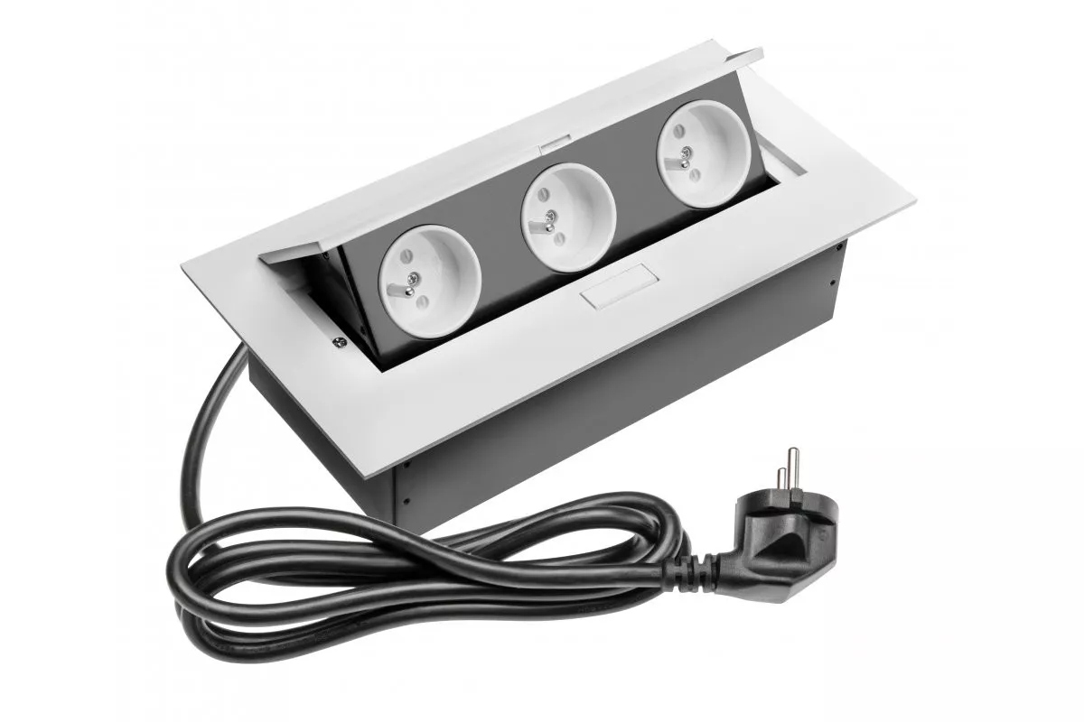 Gniazdo chowane wpuszczane w blat białe przedłużacz Gtv 3G z uziemieniem