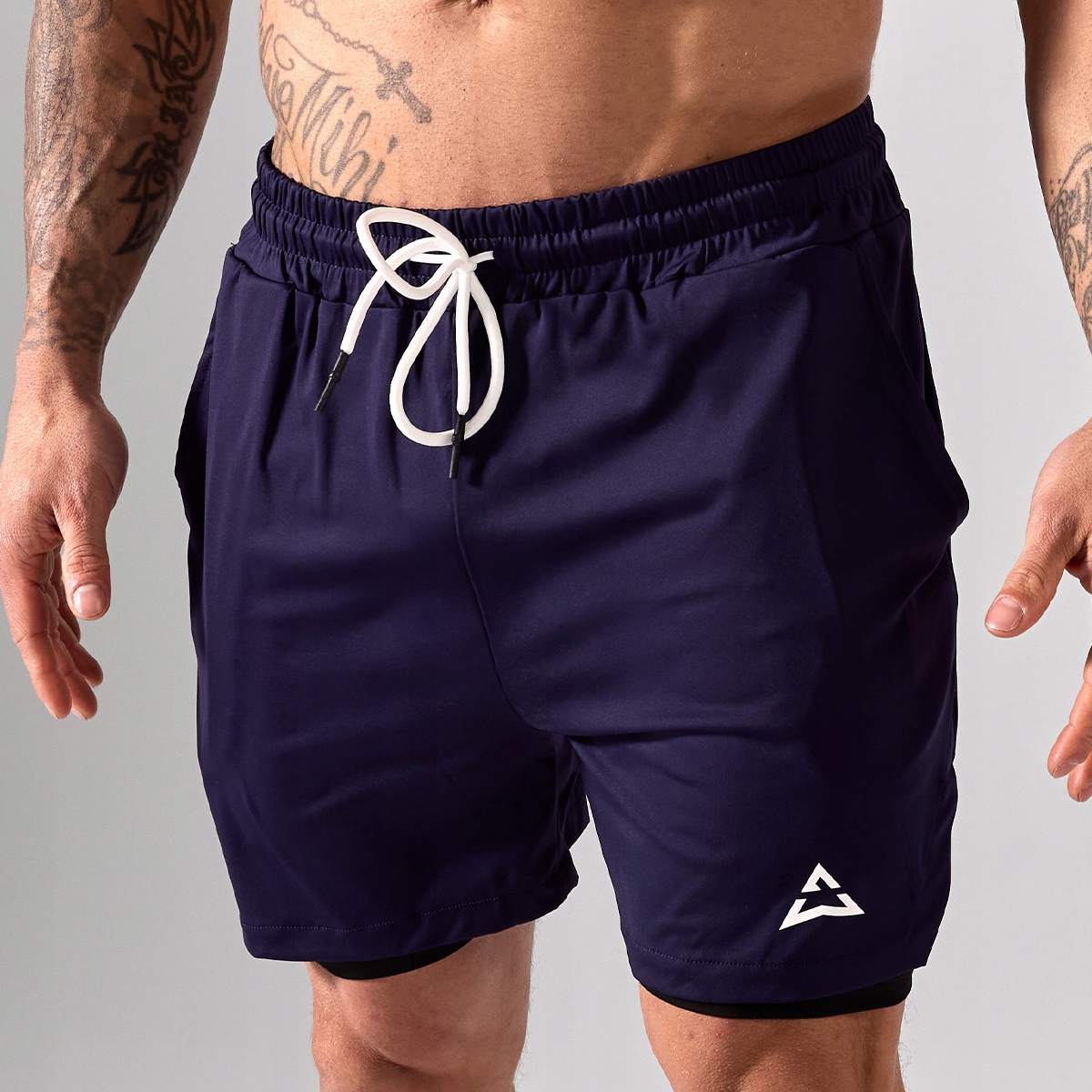 Allwear Spodenki 2w1 Navy L Treningowe Na Siłownię Szybkoschnące Granatowe
