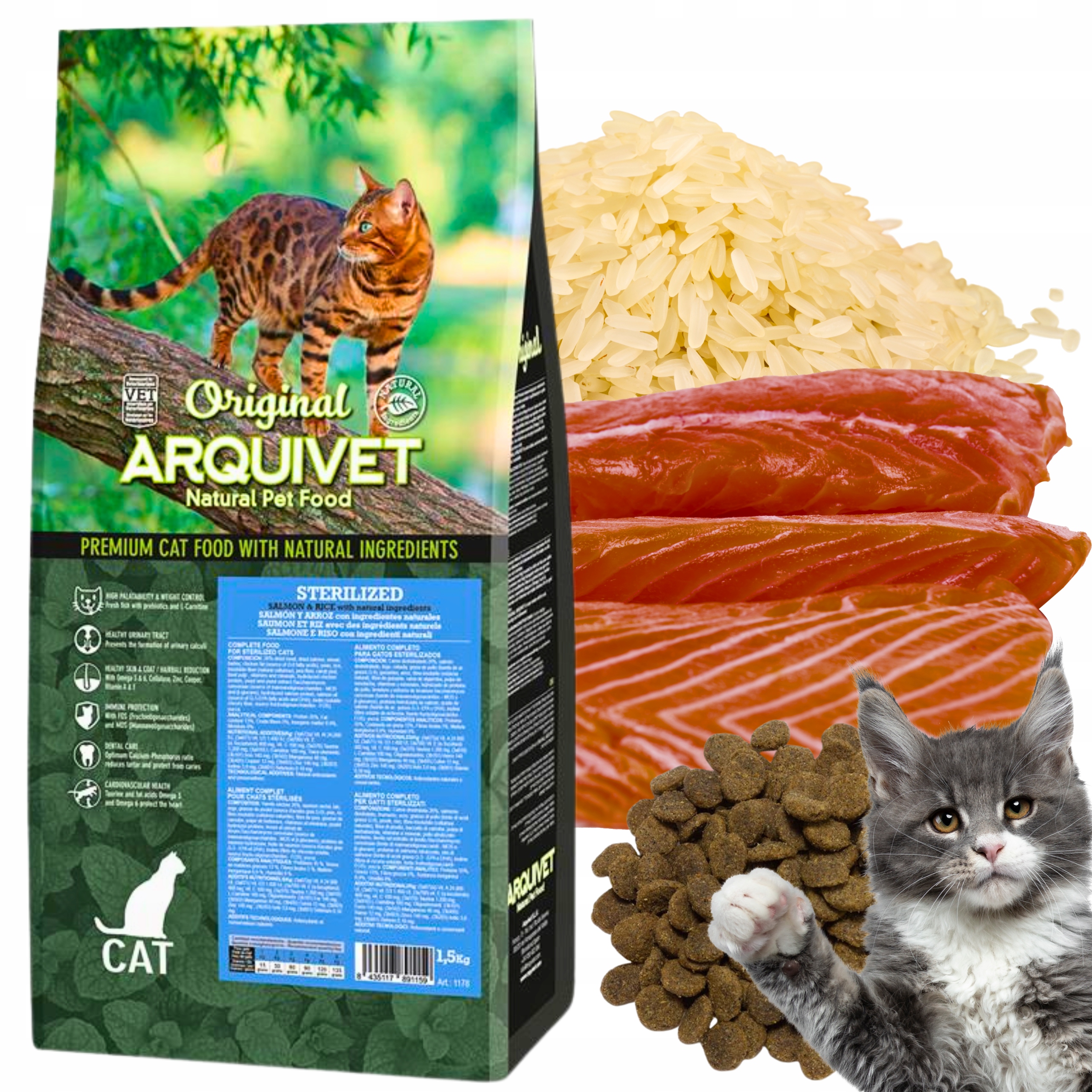 Suché Krmivo Pro Kočky sterilizované s lososem a rýží Arquivet Cat 7 kg