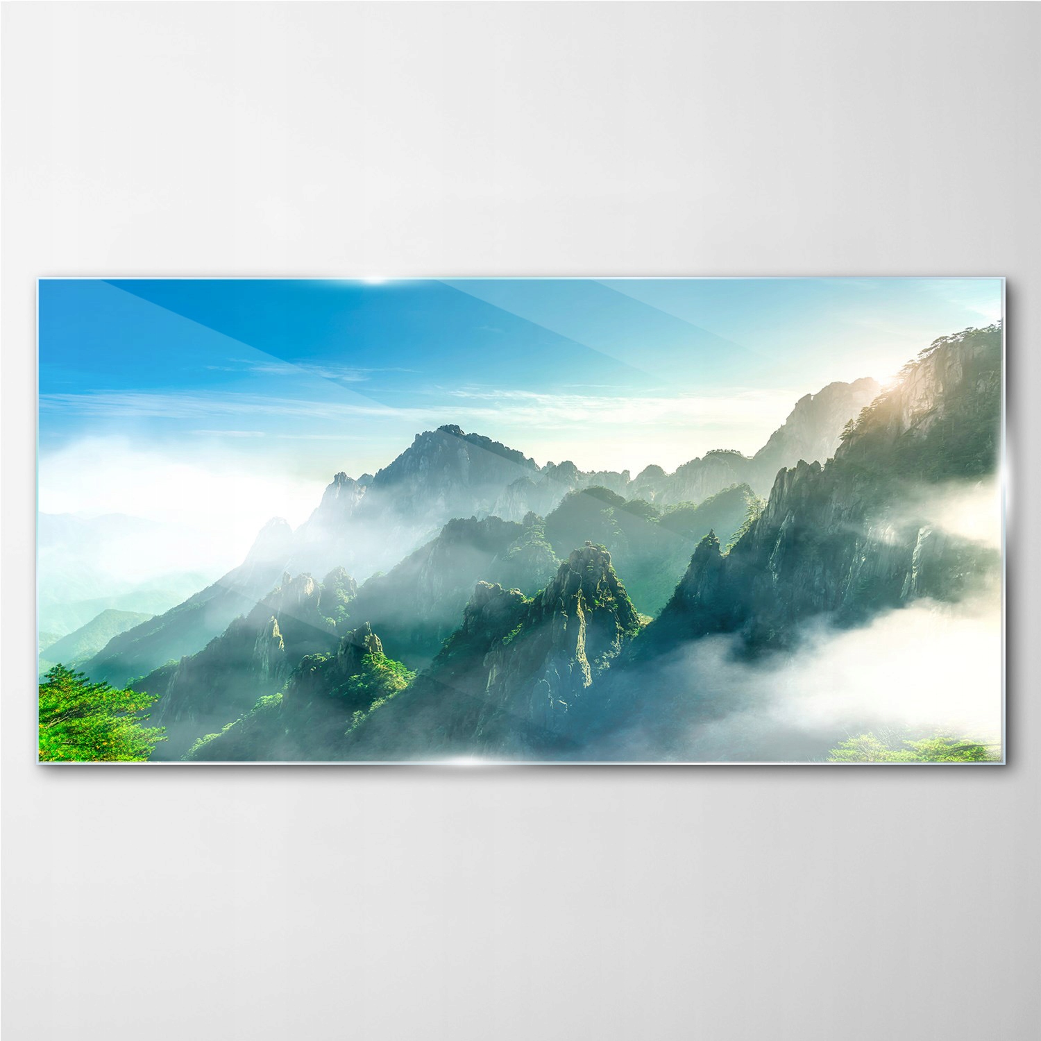 

Obraz szklany na ścianę Góry drzewa niebo 140x70