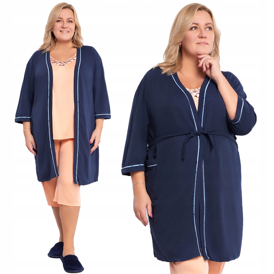 Tmavě modrý bavlněný župan plus size velikost 58