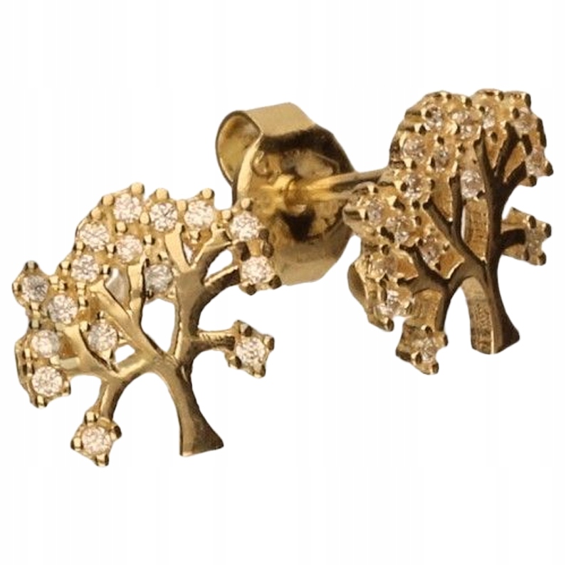 Náušnice zlaté 585 strom života se zirkony na tyči strom štěstí